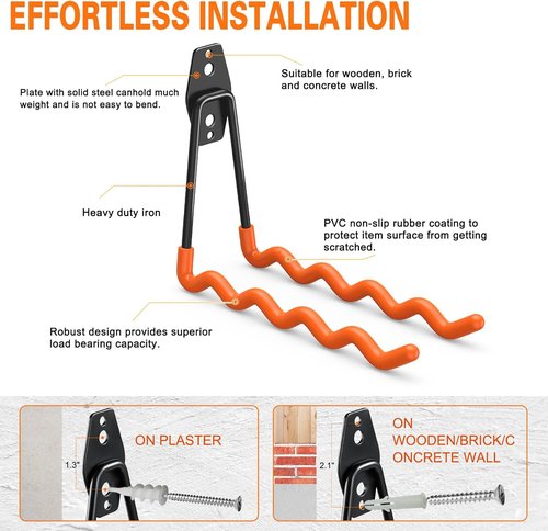 HUPBIPY Heavy Duty Garage Hooks - 7.7-Inch Wall Mounted Tool Organizer | Perfect for Ladders, Bikes & More