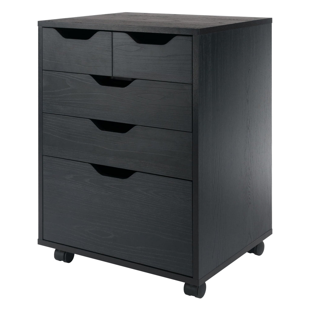 Winsome Halifax Mobile Storage Cabinet with 5 Drawers in Black, Stylish & Functional Home Storage Cabinet for Filing, Kitchen Organization, Moveable Furniture for Office, Dorms, Apartments