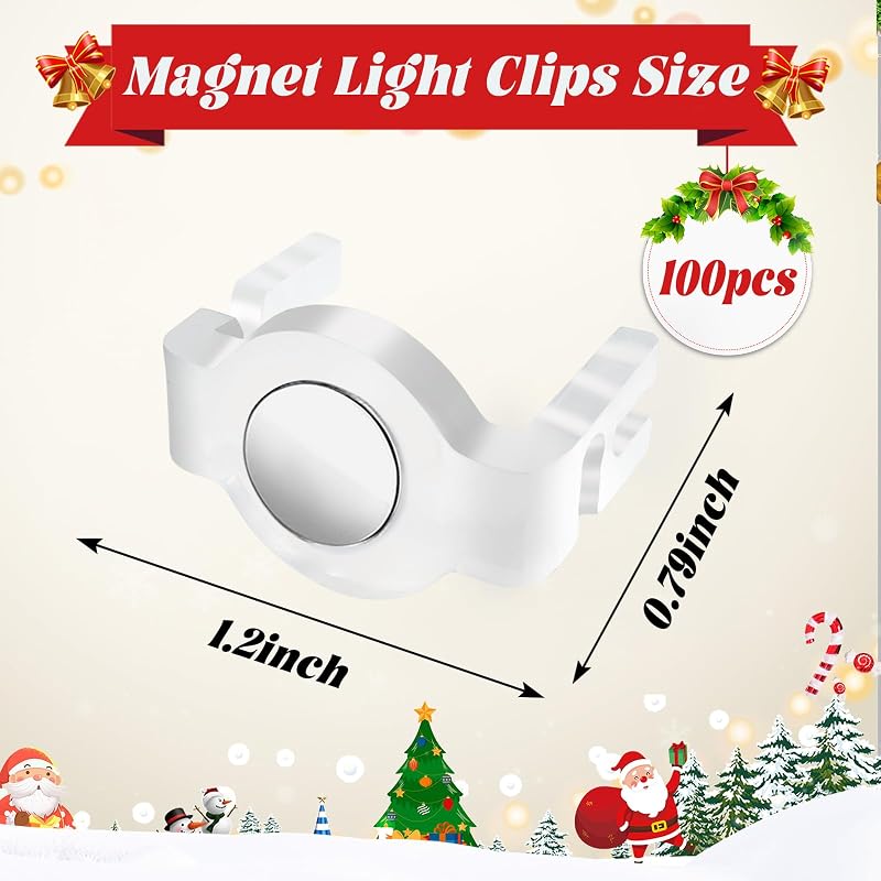 100 Pack Magnetic Christmas Light Clips - Round Clear Variation: 100