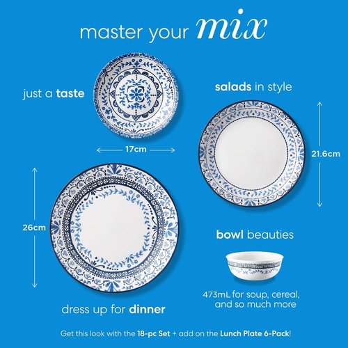 Corelle Vitrelle Salad Plates Set - Lightweight, Chip-Resistant 9-Inch Round Plates | Portofino & Caspian, 6-Piece