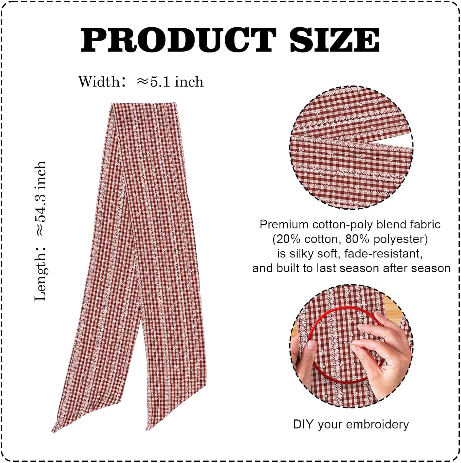 Regine Switzerland Jacquard Plaid Wreath Sash - Festive Door Decoration, 5.12" x 54.33" Red Beige Ribbon