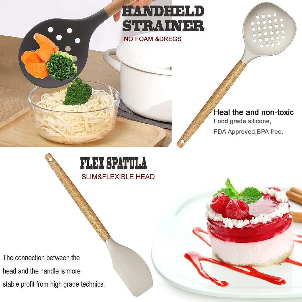 Skiennix Kitchen Utensils Set - 35-Piece Heat-Resistant Silicone & Wooden Cooking Tools