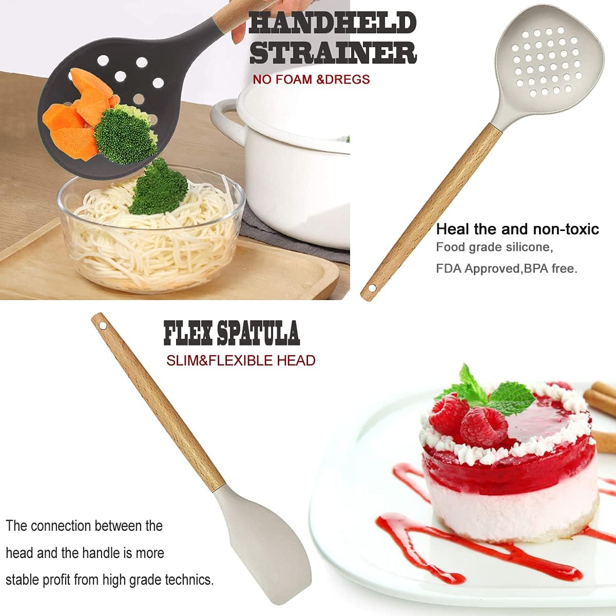 Skiennix Kitchen Utensils Set - 35-Piece Heat-Resistant Silicone & Wooden Cooking Tools