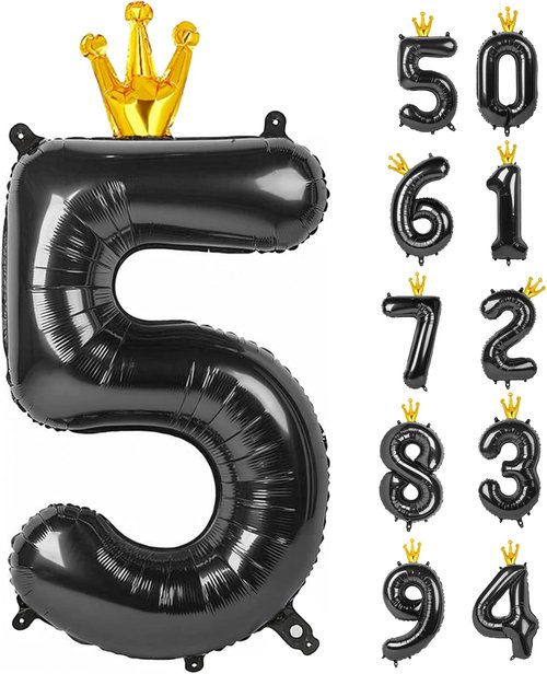 Black 5 Balloon - 40 Inch Number Balloon for 5th Birthday | Black and Gold Party Decorations