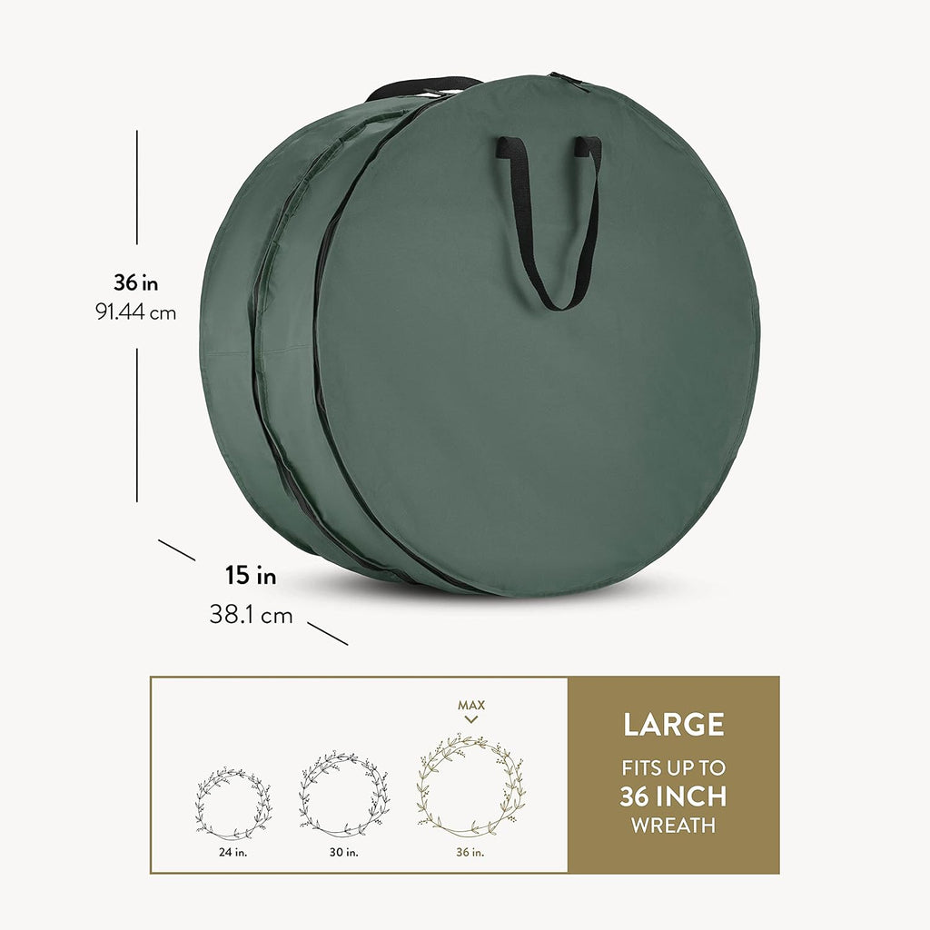 ZOBER Wreath Storage Bag - 36 Inch Capacity for 2 Wreaths | Durable 600D Oxford Fabric - Green