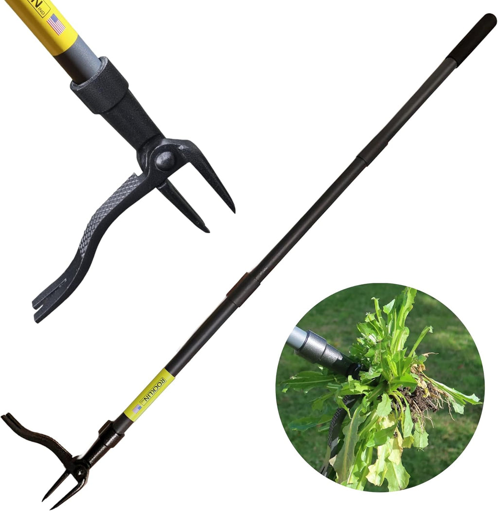 Rocklin™ Stand Up Weed Puller Tool - 4 Claw Steel Head - 48-Inch Metal Handle for Easy Weeding