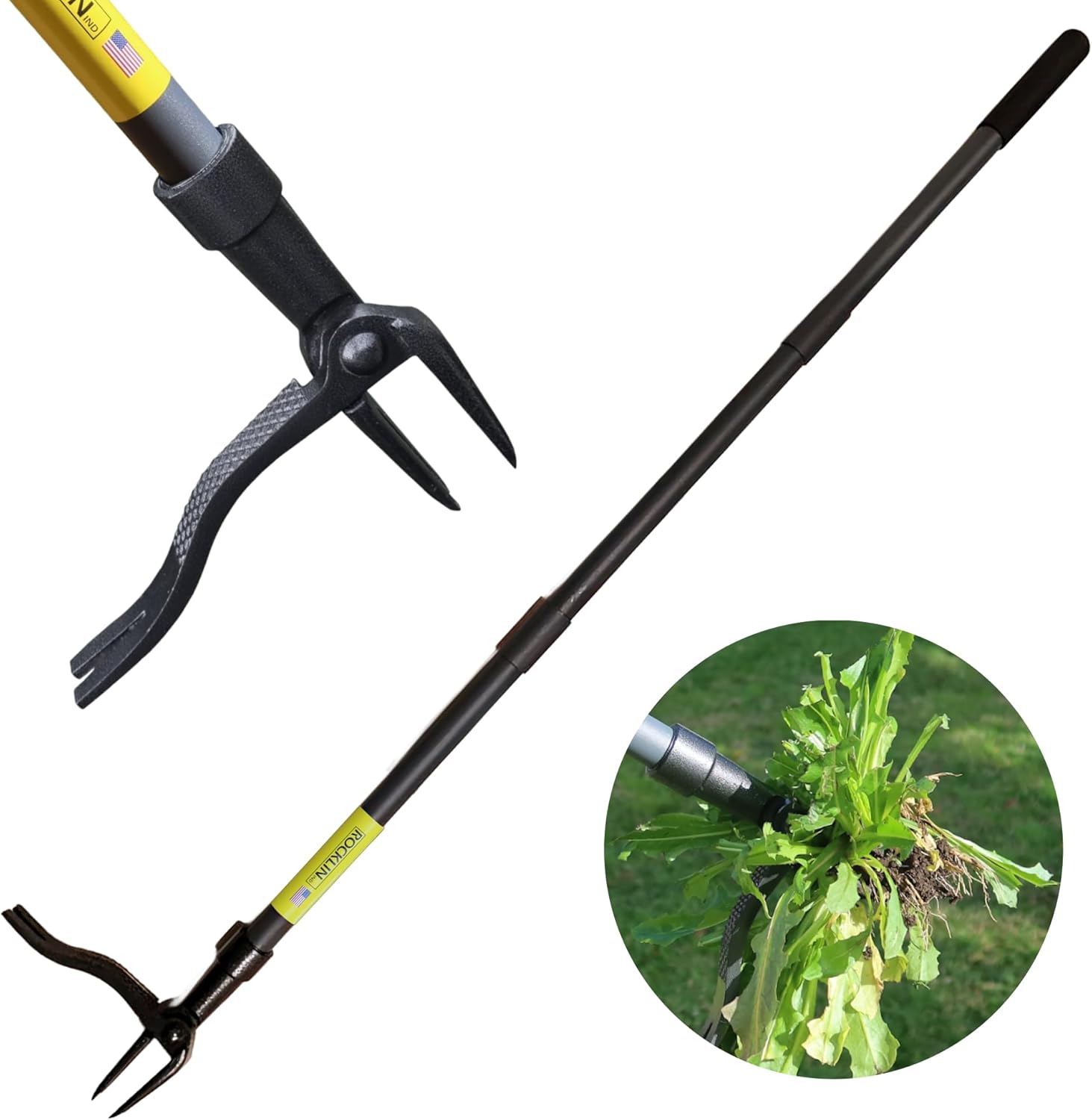 Rocklin™ Stand Up Weed Puller Tool - 4 Claw Steel Head - 48-Inch Metal Handle for Easy Weeding