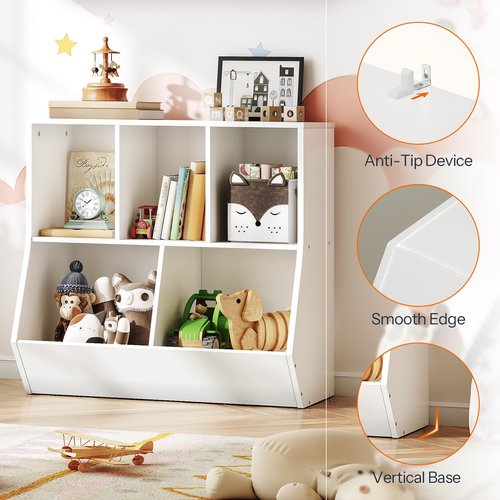 HOOBRO Kids Bookshelf, Bookcase Footboard, 31.5" L Toy Storage Cubby, Children's Toy Shelf, Toy Storage Cabinet, Fit for Children's Room, Playroom, Hallway, Kindergarten, White WT328CW01