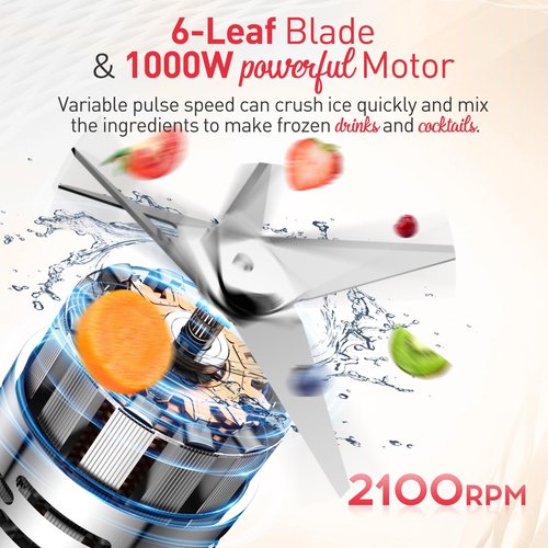 JUSANTE Blender for Smoothies, 1000W Glass Blender for Kitchen Countertop with 48oz Glass Jar Ice Crusher or Juice, Milkshake, Dessert
