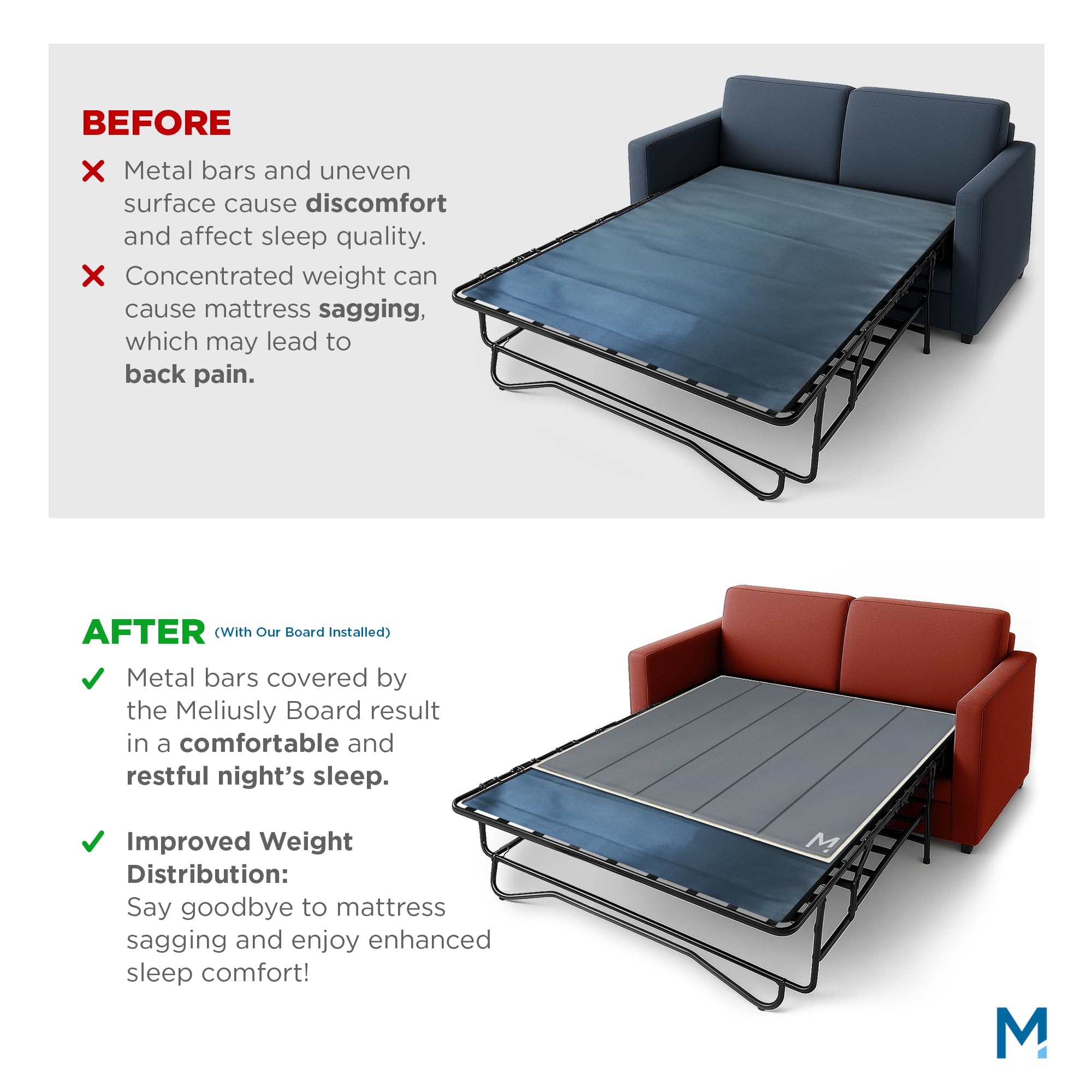 Meliusly Sleeper Sofa Support Board Queen Size (60x48) – Durable Support to Fix Sagging and Stop Feeling Bars – Breathable Pull Out Couch Mattress Support