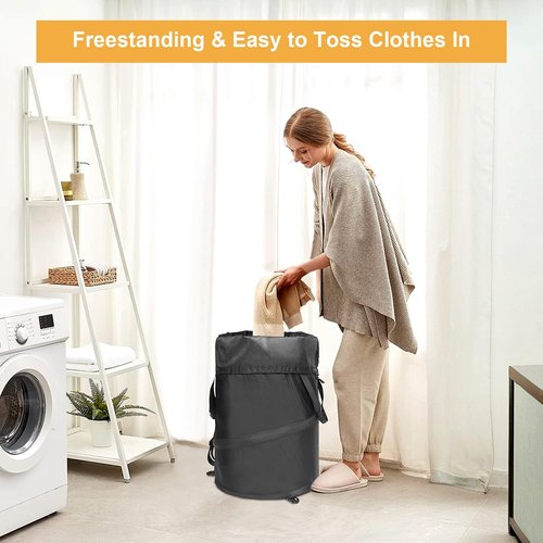 Bukere Laundry Hamper with Wheels, Extra Large 3 in 1 Pop Up Rolling Laundry Basket, Collapsible Freestanding Wheeled Laundry Carry Bag for Storage, Laundry Room, Bathroom, Apartment, College Dorm