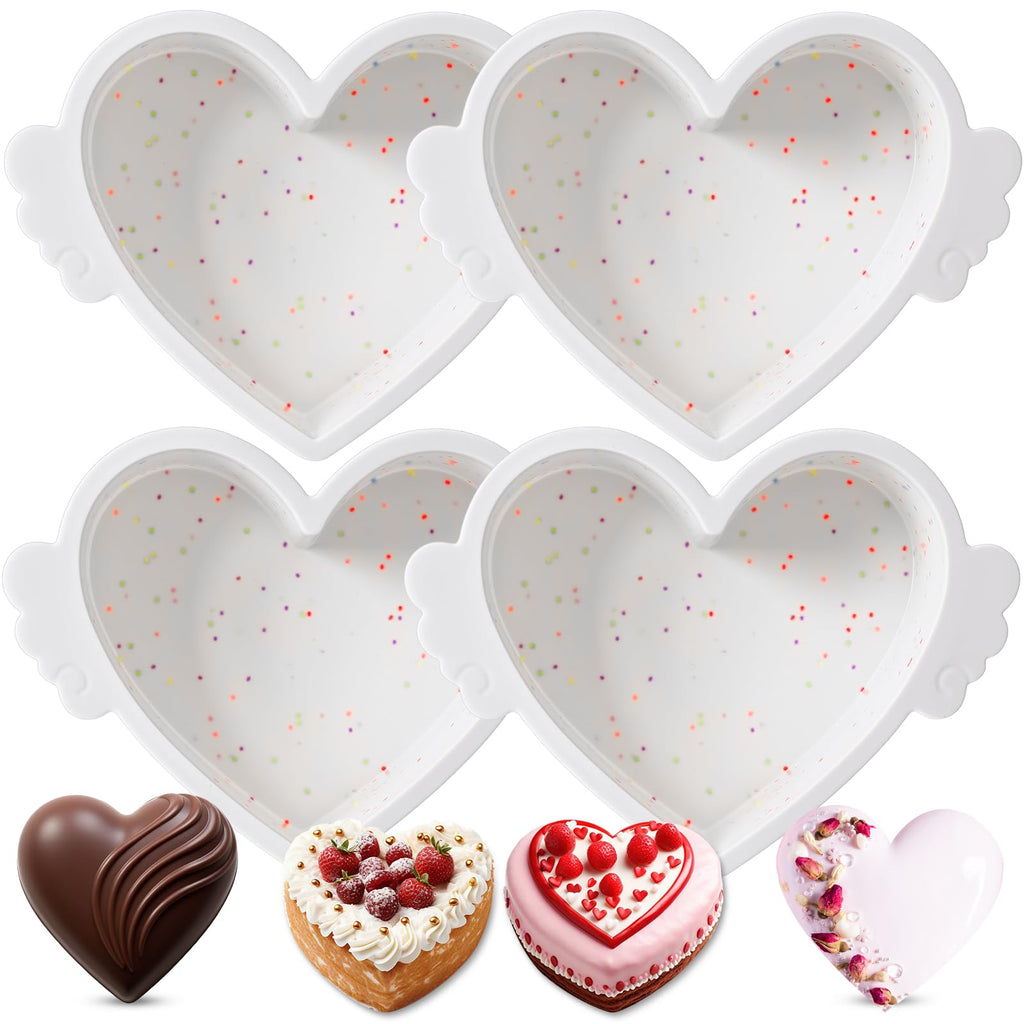 Potchen 4 Pcs 6 Inch Heart Shaped Cake Pans with Metal Reinforcement Frame Non-stick Silicone Heart Shaped Cake Molds for Baking
