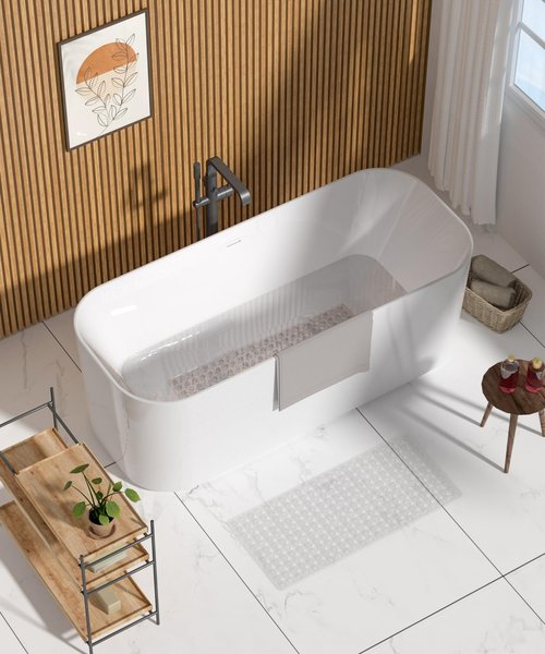 HITSLAM Bathtub Mat Non Slip, 35 x 16 Inch Long Bath Mat for Tub, Machine Washable Bathroom Shower Mat with Suction Cups and Drain Holes, Bath Tub Mat, Easy to Clean, Bathroom Accessories, Clear