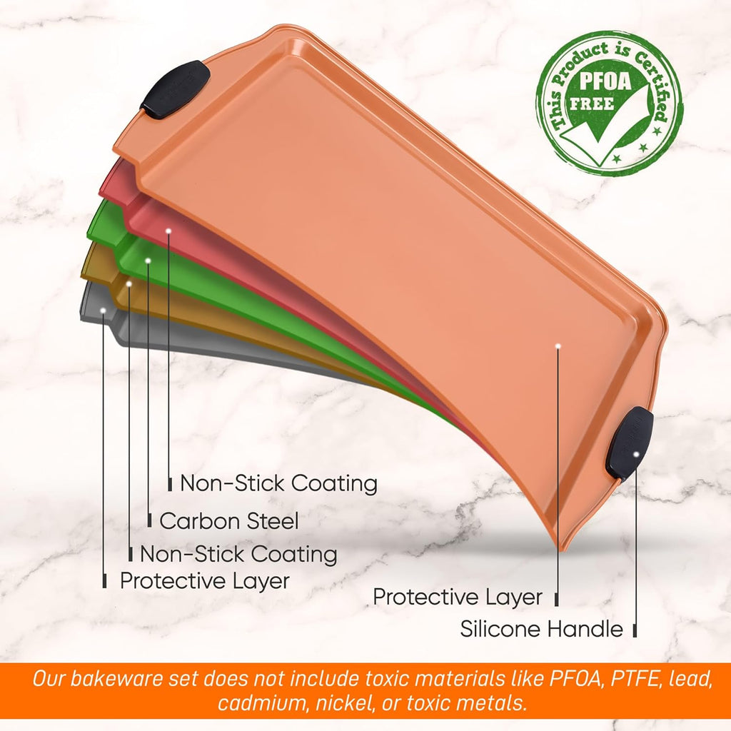Nutrichef Nonstick Cookie Sheet - Premium Carbon Steel Baking Pan with Silicone Handles | 15” Copper, Dishwasher Safe