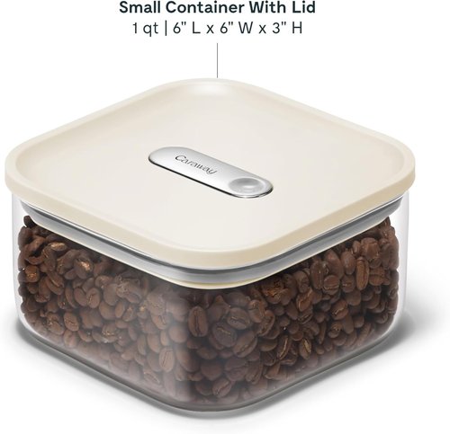 Caraway 1Qt Glass Airtight Food Storage Container - Non-Toxic, BPA-Free, Stackable Kitchen Storage - Cream