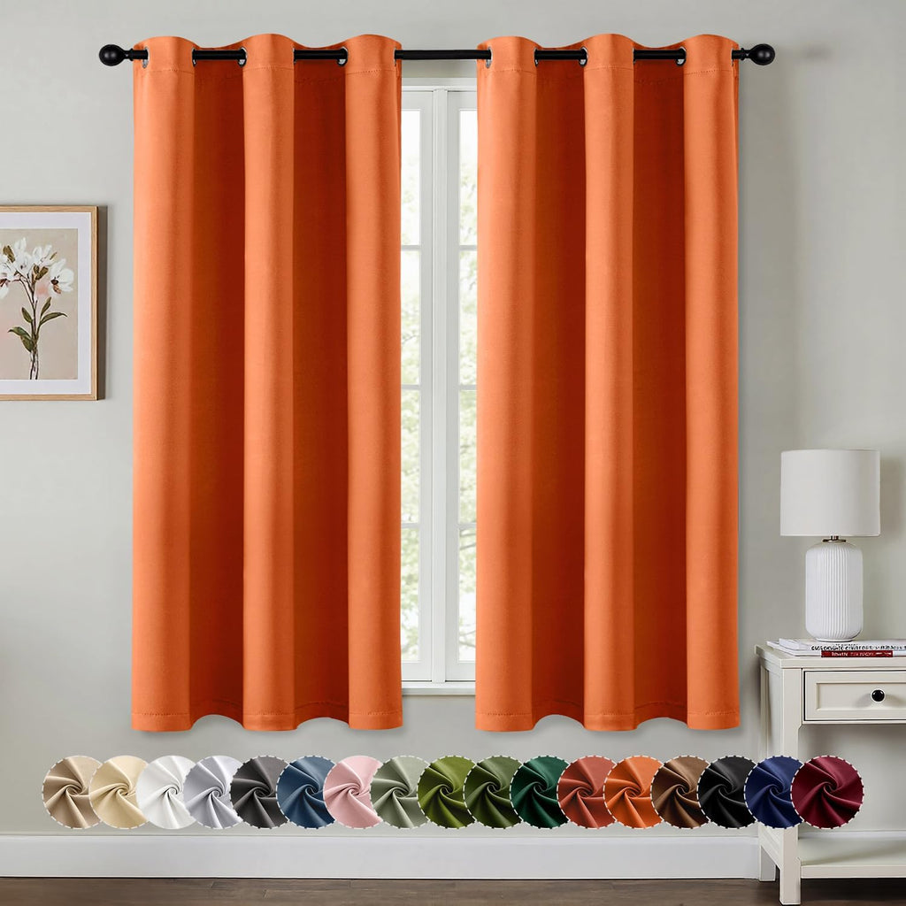 MIULEE Orange Blackout Curtains - Thermal Insulated Room Darkening Drapes | 40 x 45 Inches, 2 Panels