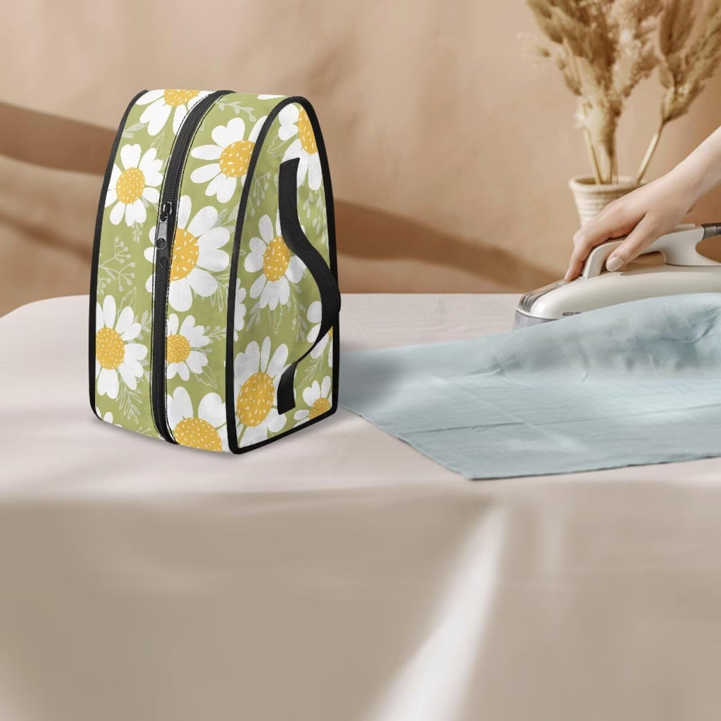 ZCFYGDX Cartoon White Daisy Print Iron Organizer with Handle – Dustproof Travel Iron Storage Bag, Smooth Zipper Durable & Protective Carrying Case for Full-Size Irons, 11.8x6.69x5.5 In