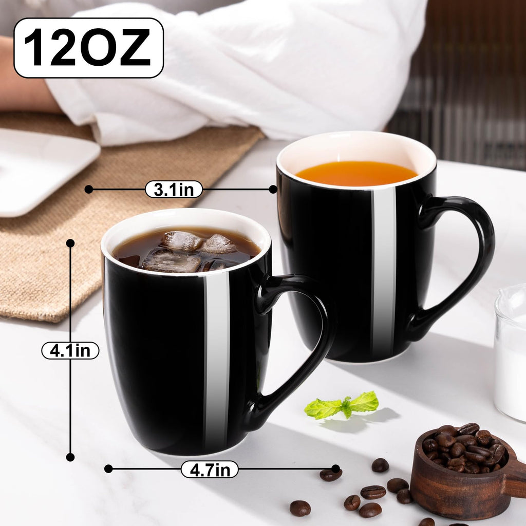 gegewawa Coffee Mug Ceramic, Black Coffee Cups Ceramic Set of 2, 12 Oz Large Coffee Mug for Latte, Tea, Cappuccino, Cocoa-Microwavable