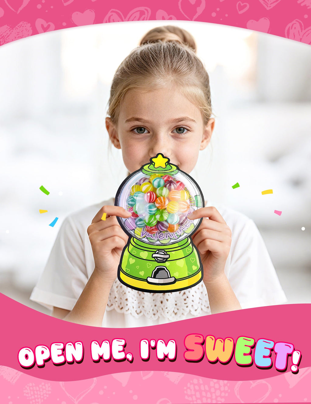 56 PCS Gumball Machine Valentines Candy Card Set, DIY Valentine Cards with Plastic Domes, Valentines for Kids Party Favor, Valentine School Classroom Exchange Prizes for Girls Boys（No Snacks Inside）
