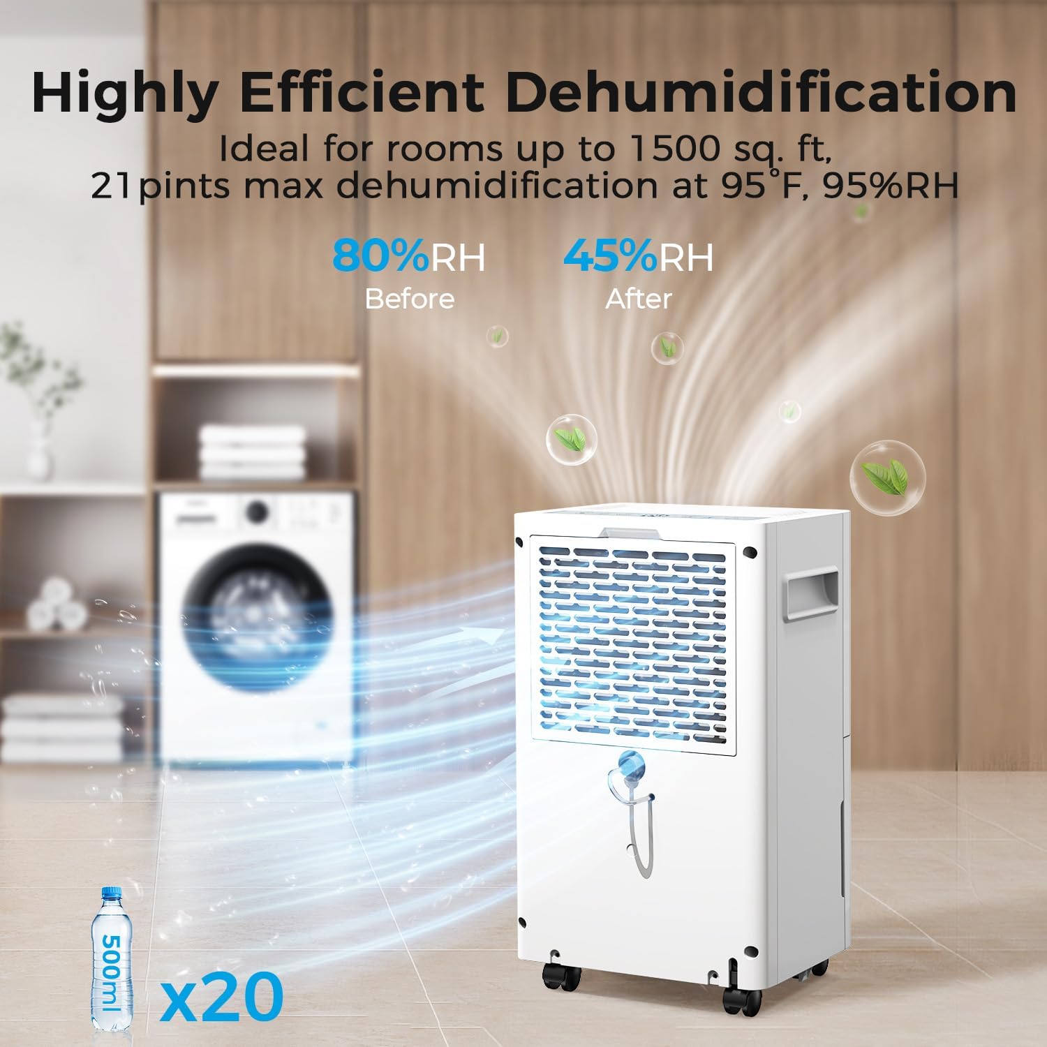 SEAVON 21 Pint Dehumidifier - Powerful Moisture Removal for Home & Large Rooms | Smart Humidity Control, 24H Timer