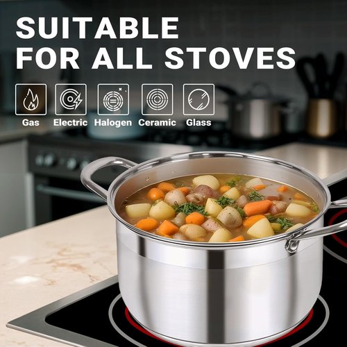 Kirecoo Stainless Steel Stock Pot - 12 Quart Heavy-Duty Cooking Pot with Visible Lid for Pasta & Soup