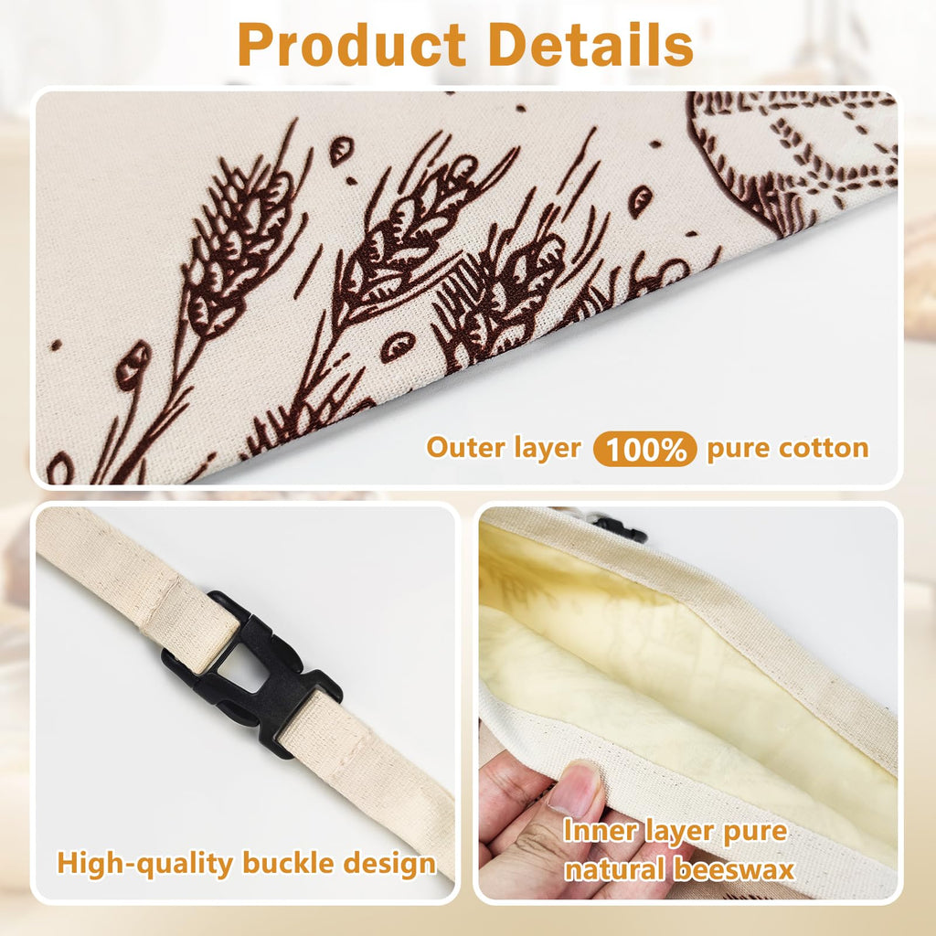 Reusable Beeswax Bread Bags, 2 Pack 13x17 Inch Sourdough Bread Storage Bags for Homemade Bread, Eco-Friendly Beeswax Food Storage Bags, Linen Bread Bag Alternative for Freshness Preservation