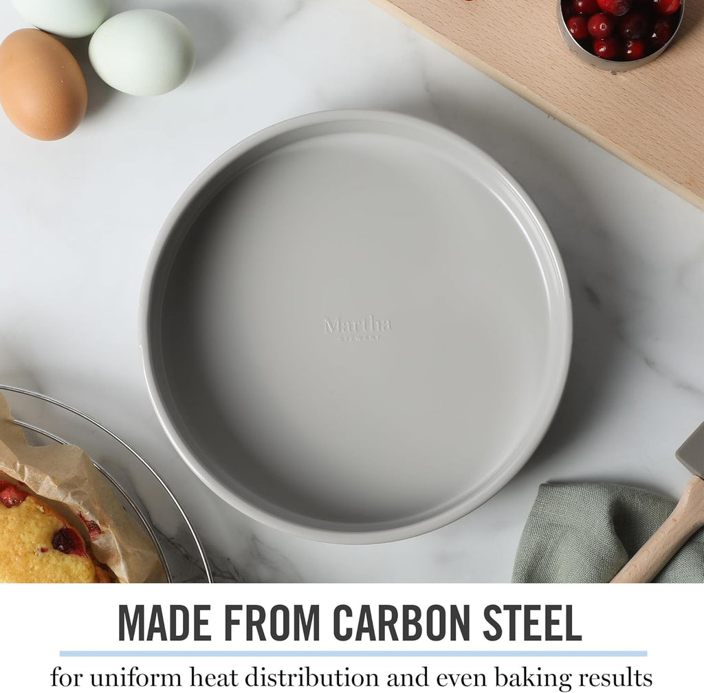 Martha Stewart Gallen 8-Inch Round Nonstick Cake Pan - Durable Carbon Steel for Even Baking & Easy Release