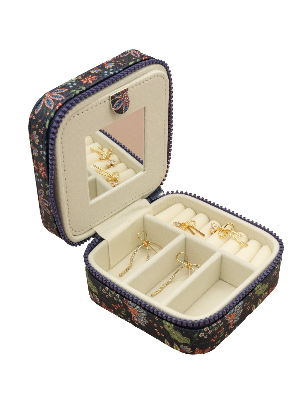 Simply Southern Mini Travel Jewelry Case, Organizer Box with Mirror, Portable Storage for Rings, Earrings, Necklaces (Ribbon)