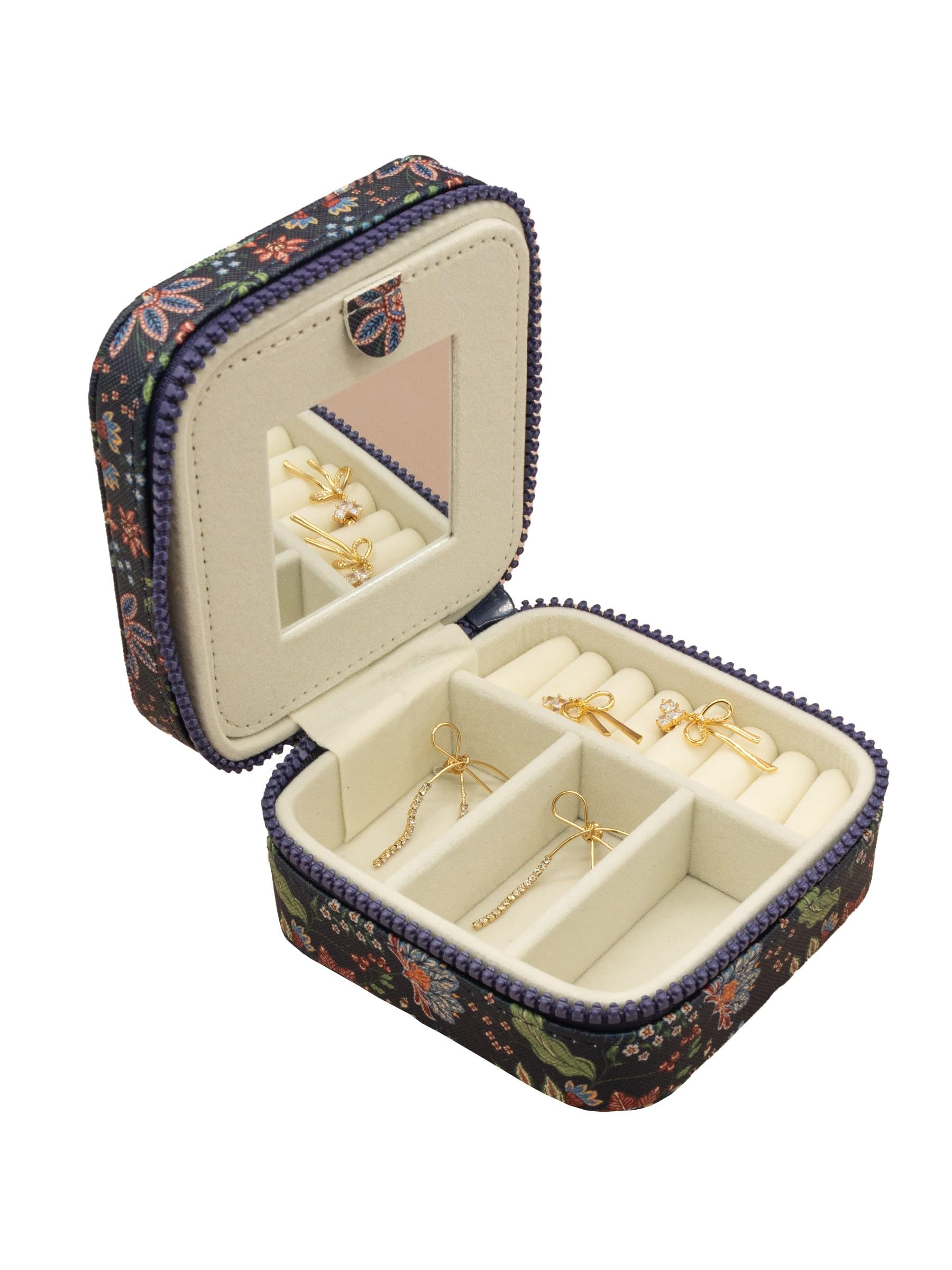 Simply Southern Mini Travel Jewelry Case, Organizer Box with Mirror, Portable Storage for Rings, Earrings, Necklaces (Ribbon)