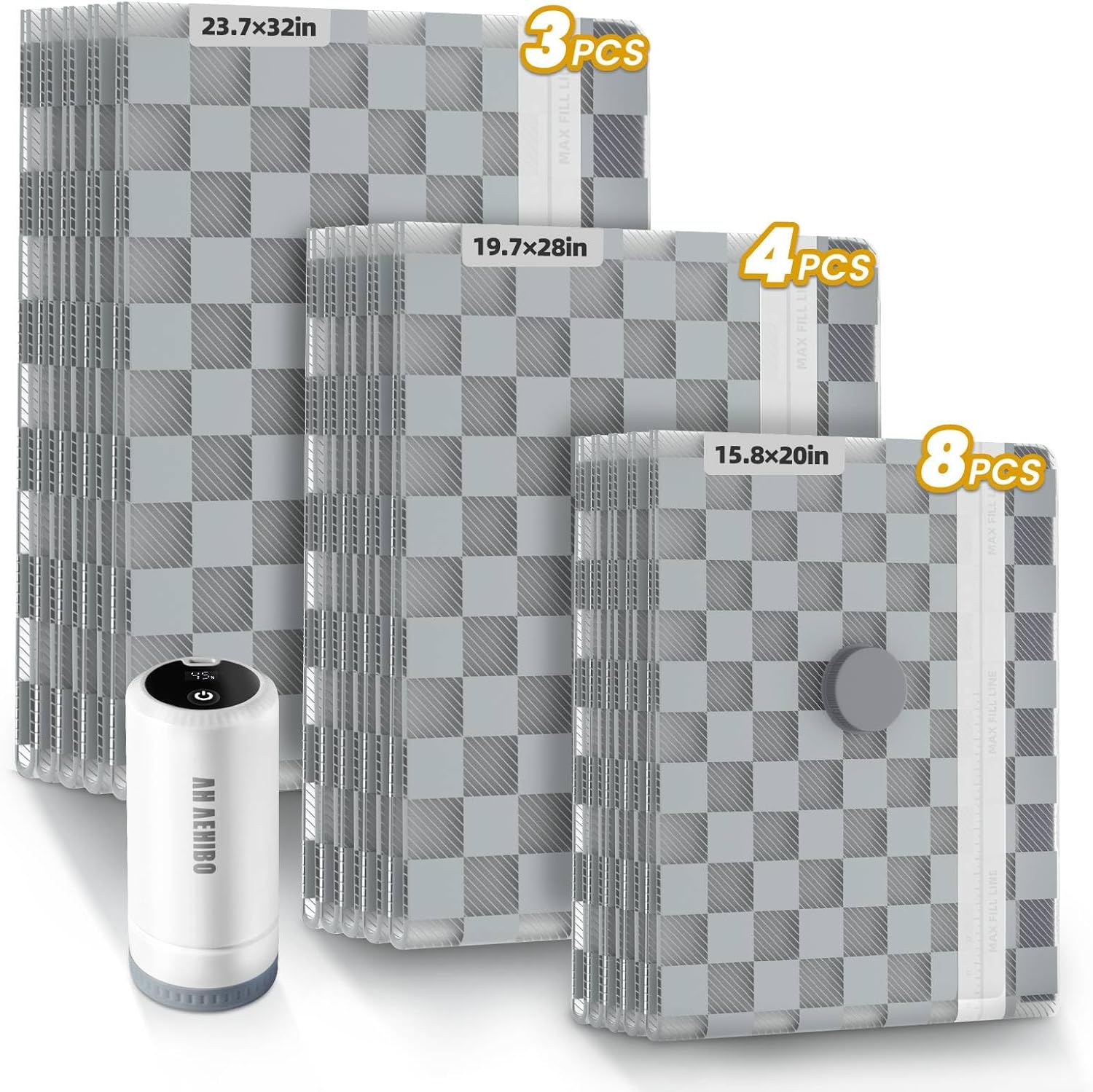 Skiennix Vacuum Bags for Travel - 15 PCS Combo with Rechargeable Digital Display Pump | Space Saver for Luggage and Clothes