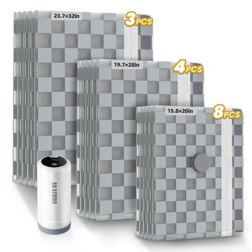 Vacuum Bags for Travel with Rechargeable Digital Display air Pump,15 PCS Combo Travel Size Vacuum Seal Bags for Luggage and Suitcase,Space Saver for Clothes,Home Storage