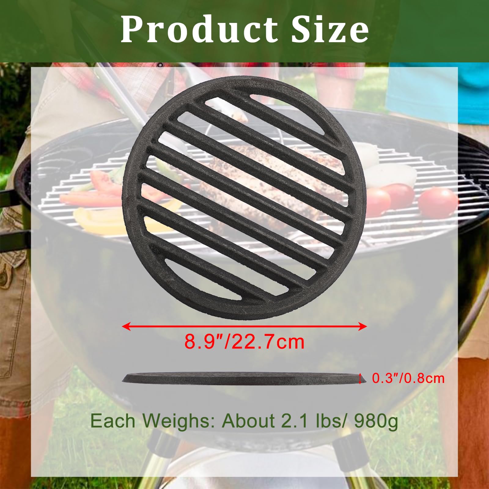 OGANAZI Cast Iron Bottom Fire Grate - 9 Inch Round BBQ Grill Grate Replacement, High Heat Charcoal Plate Bottom Grate Grill Parts, Fireplace Grate for Fire Pit Project BBQ Accessories Parts