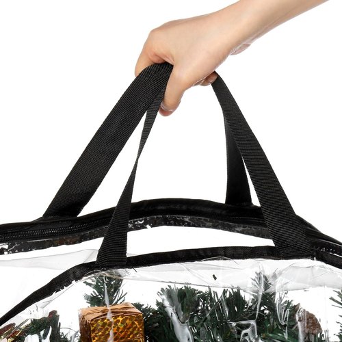 Hedume Wreath Storage Bag - 30" X 8" Clear Container with Dual Zipper and Reinforced Handle for Holiday Decor