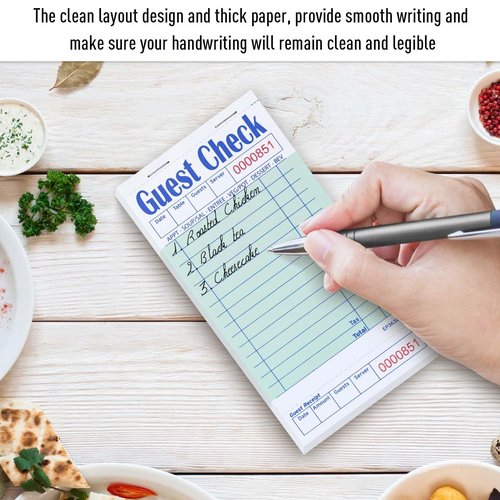 DGBDPACK Guest Check Books for Servers - Thick Paper (6 Pads), Waitress Notepads, Waitress Notepad for Restaurants, 300 Orders Total (Green, 6.75"x3.5"), 50 Sheets/Pack