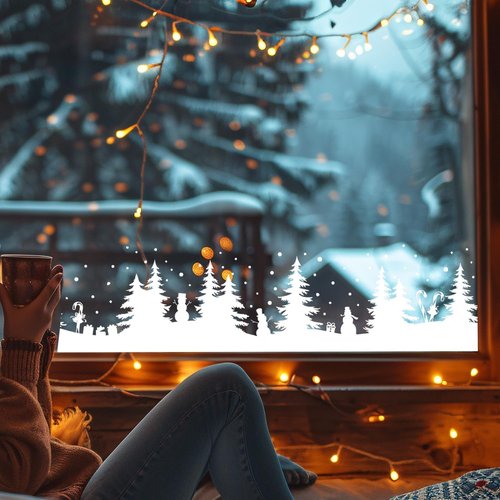 Christmas Stencils - Large Reusable Winter Forest House Village Templates for Window Glass & Crafts | 53.1”