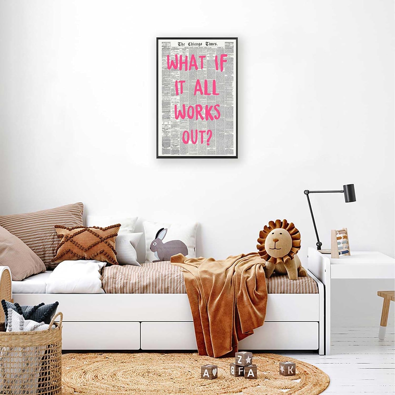 Positive Affirming Quote Poster | What If It All Works Out | Retro Pink Canvas Wall Art 16x24in