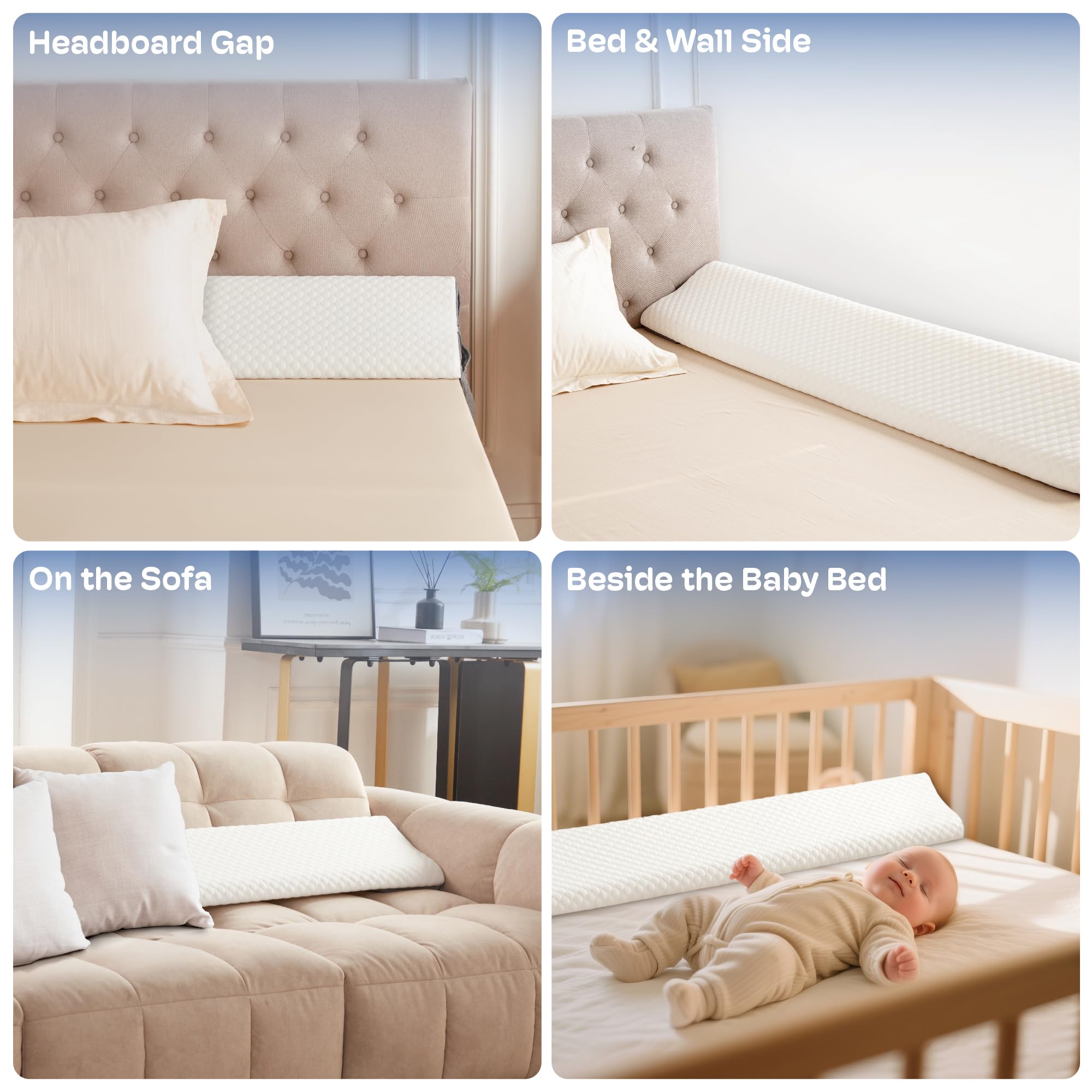 King Size Bed Wedge Pillow Headboard, Pillow Wedge for Headboard Gap(0-8"), Mattress Gap Filler Wedge, Stop Items Falling and Get Quality Sleep,Ergonomic Design, Non-Slip, Breathable(76"X10"X6")