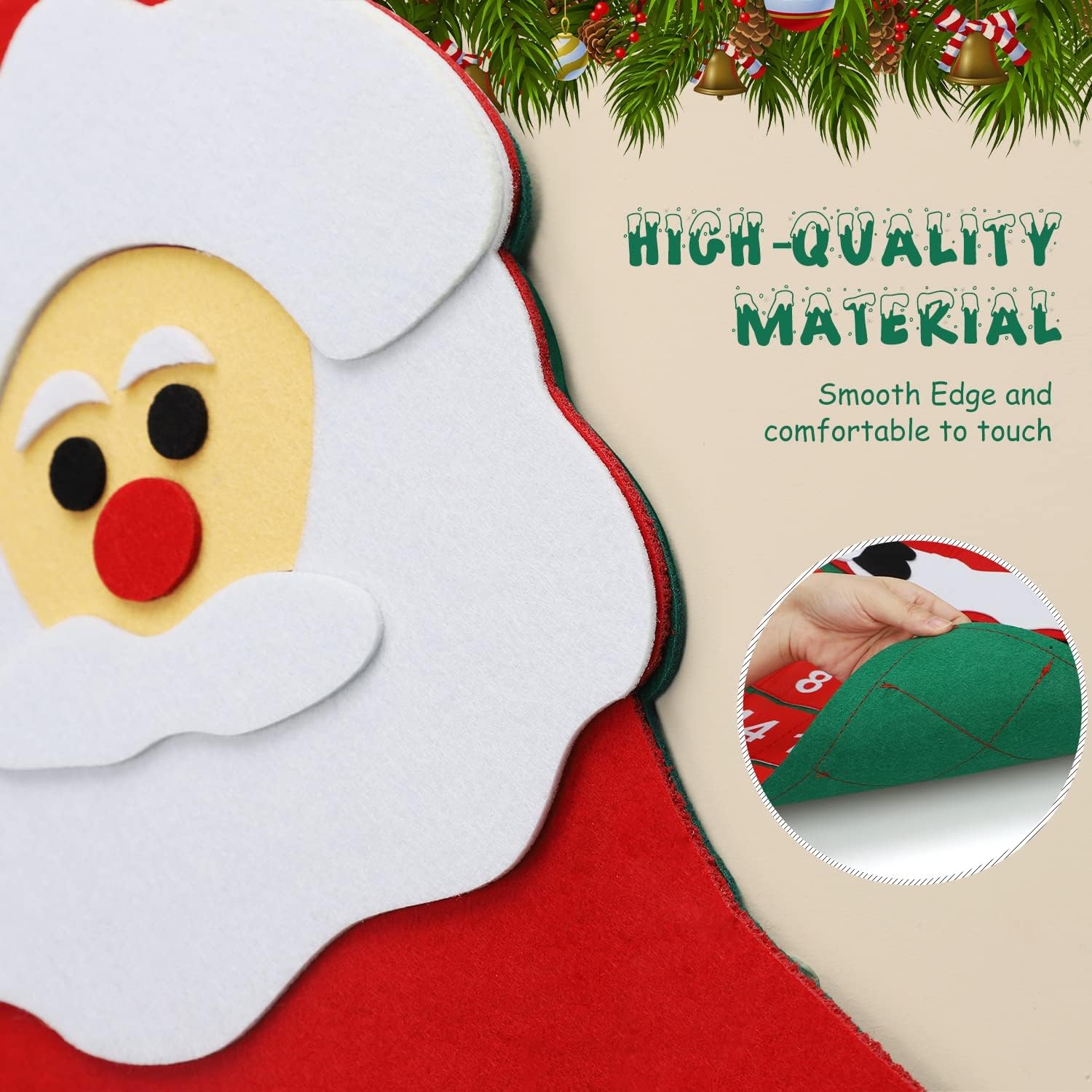 TOY Life Christmas Advent Calendar - 2025 Countdown with 24 Pockets & Felt Santa Decoration