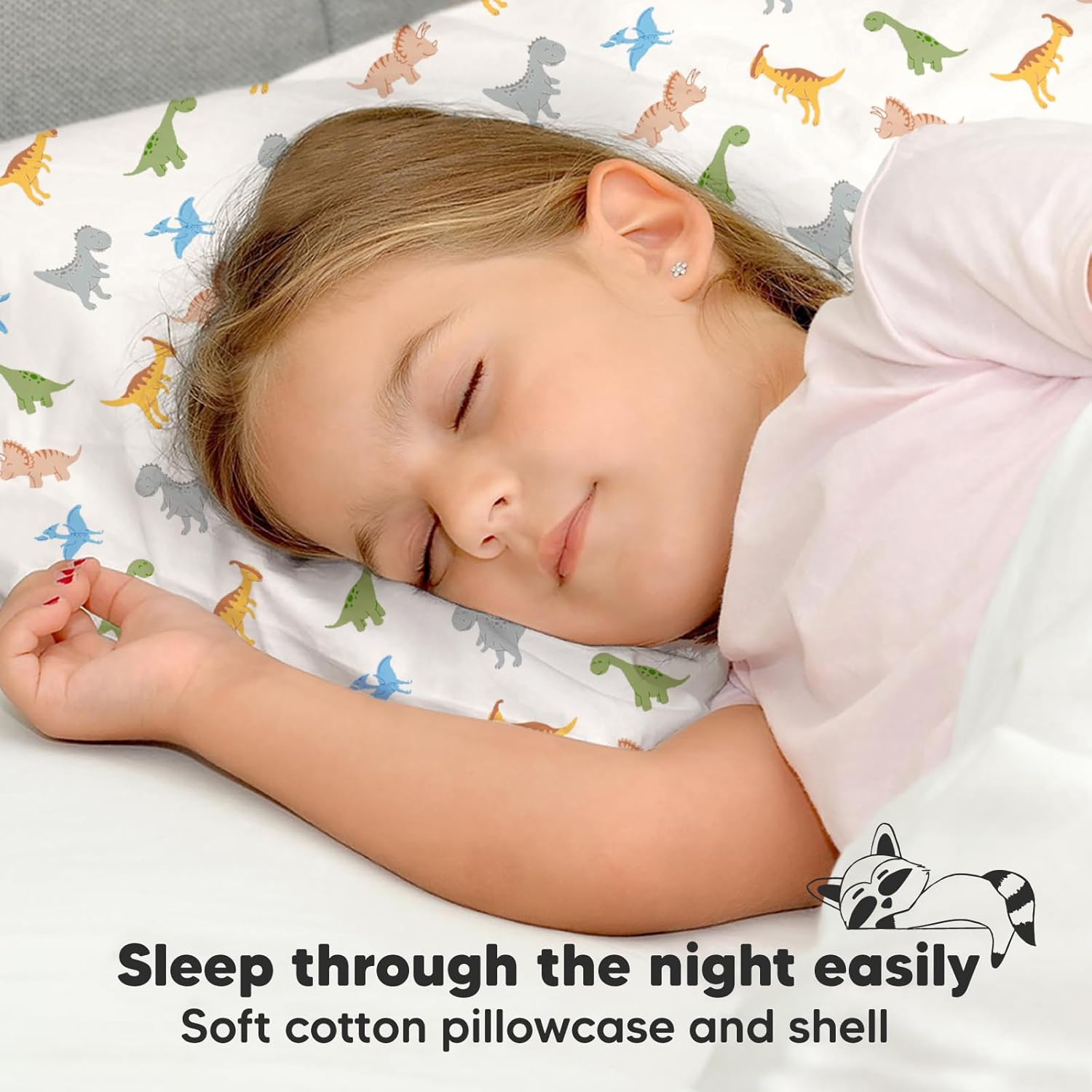 My Little Dreamy Toddler Pillow - Soft Organic Cotton Travel Bed Pillow with Case | 13x18, Machine Washable, Ages 2-5 (Roarsome)