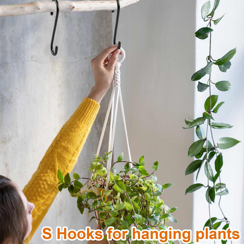 10 Pack 6 Inch Heavy Duty S Hooks, Vinyl Coated Large S Hook for Hanging Plants, Non Slip Black S Shaped Hanging Hooks for Closet, Jeans, Bags, Pot Pans, Wire Shelf Rack, Bird Feeders, Garage, Tools