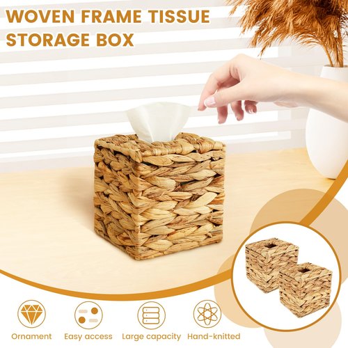 2Pcs Tissue Box Cover Decorative Woven Tissue Holder Aesthetic Facial Paper Box Cover Portable for Table Home