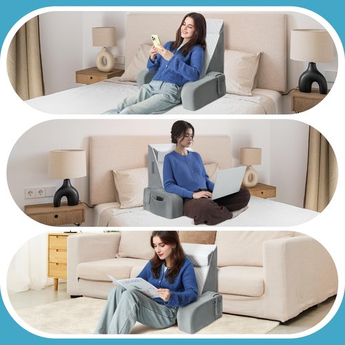 DREAMANIA Reading Pillow for Sitting in Bed Adult - Back Pillow for Bed Sitting up, Backrest Support Pillow for Lounging/Reading/Gaming/Resting/Watching TV, Bedrest, White