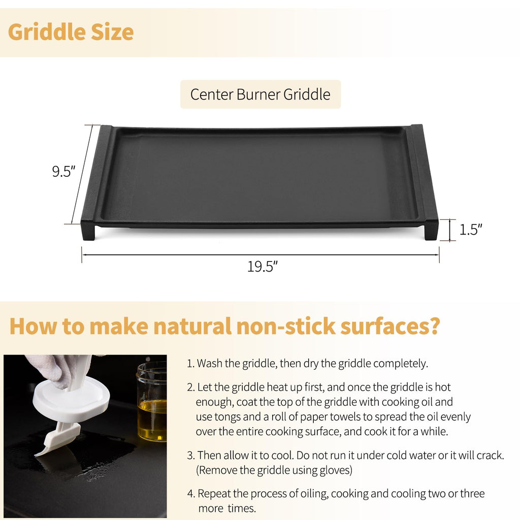 Upgraded WB31X24738 Griddle Replacement Parts for GE Stove Parts WB31X24998 Cast Iron Stove Top Griddle WB31X49806 General Electric Gas Range Cooktop Center Griddle Plate JGB700SEJ4SS Flat Top Pan