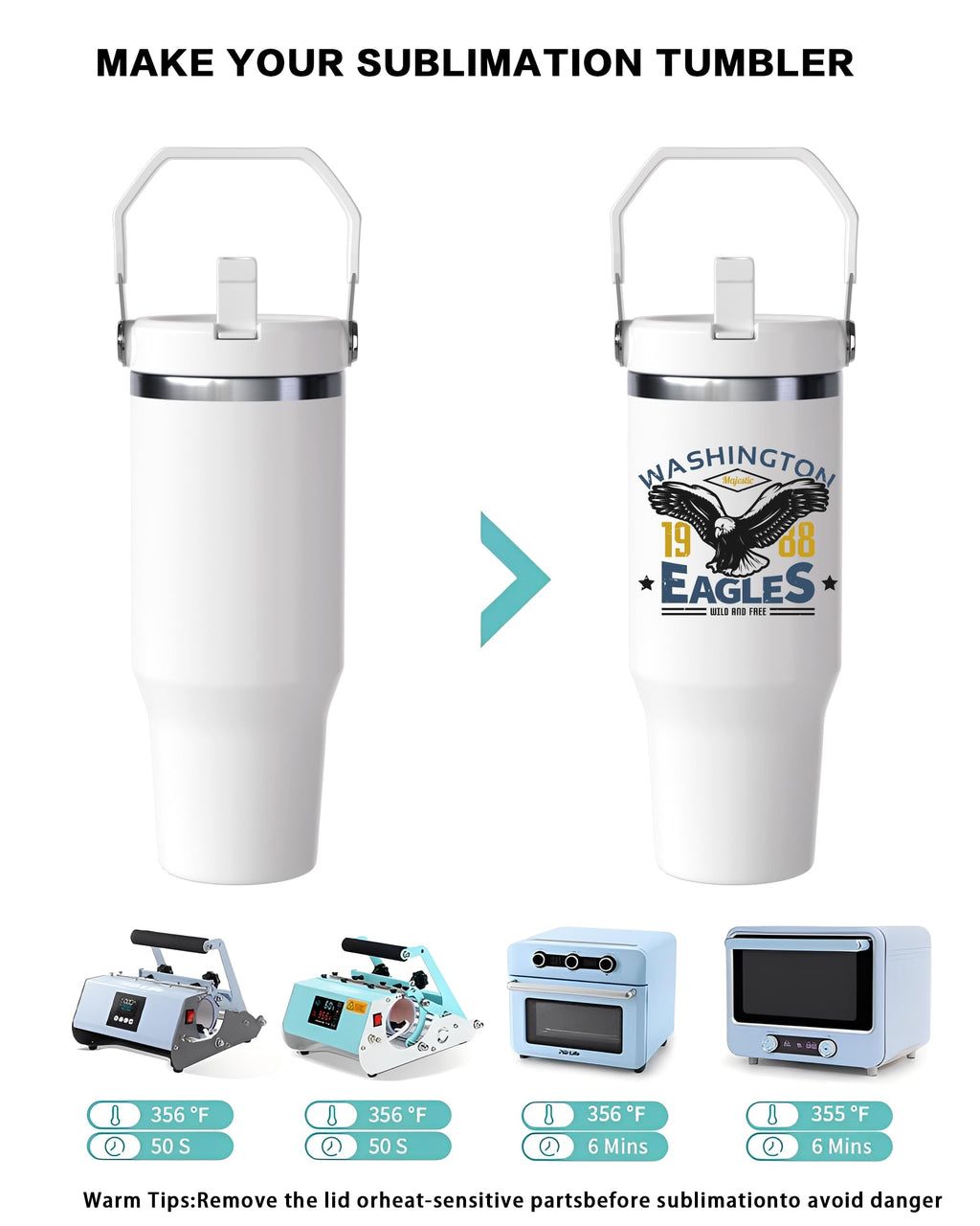 ZREGGUR 30 oz sublimation Blank Tumbler with Handle and Flip Straw, Stainless Steel Vacuum Insulated Water Bottle Travel Mug Thermal Cup for Home, Office, Car, Outdoors, Sports (white-10p)
