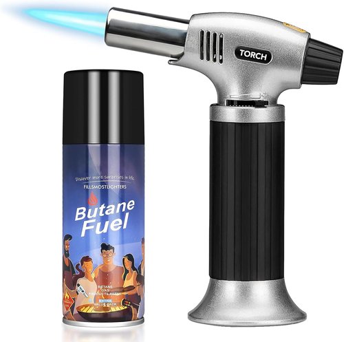 Butane Torch Lighter - Premium Quality Jet Flame with Butane Refill Kit | 1.9oz (100ml), Black