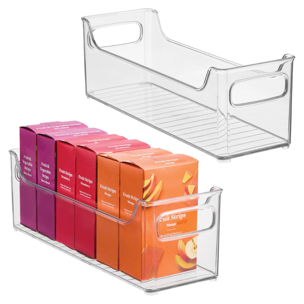 iDesign Stackable Plastic Pantry Bin with Handles for Cabinets or Fridge, Set of 2, Clear, Made in USA