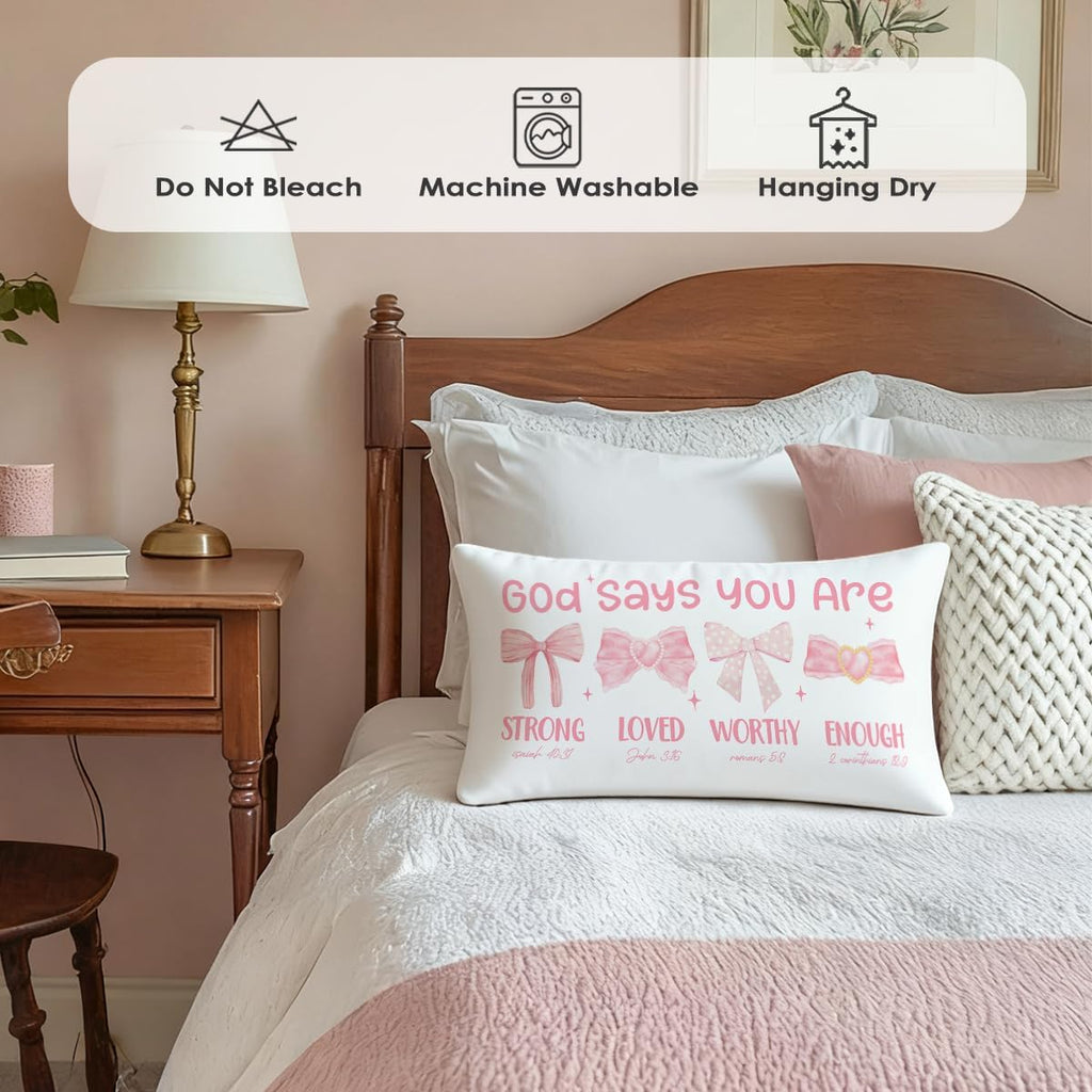 Pink Bow Coquette Throw Pillow Cover - 12x20 Inspirational Decor for Girls' Rooms & Dorms