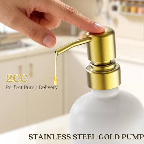 Galasily Gold Soap Dispenser Set Comes with Stainless Steel Pumps, Instant Dry Tray, and Dish Scrub Brush, Kitchen Soap Dispenser Set Suitable for Kitchen Decor and Bathroom Accessories(Gold)