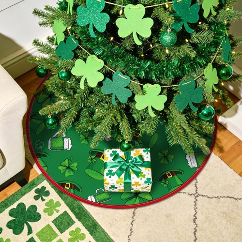 St Patrick's Day Tree Skirt 36 Inch Double Sided Print St.Patricks Day Tree Mat St.Patricks Day Tree Decor Reversible Green Shamrock Clover St. Patrick's Day Tree Skirts for Indoor Holiday Party Decor