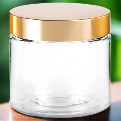 8 oz Clear PET Plastic Refillable Jar with Luxury Gold Metal Overshell Lid (12 Pack) + Spatulas